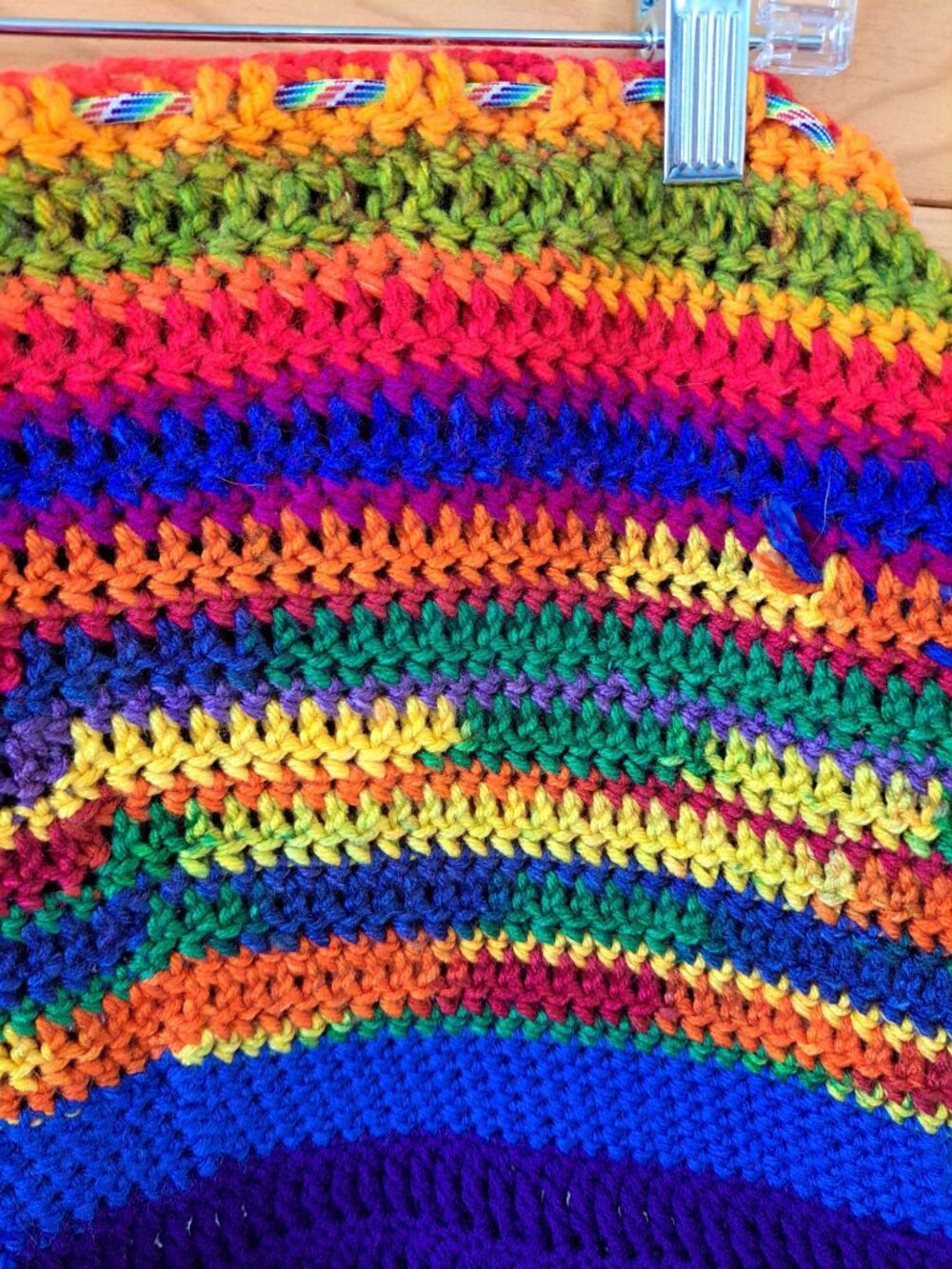 Handmade Crochet Rainbow Striped Sleeveless Top Drawstring Multicolor Yarn M - Picture 6 of 10